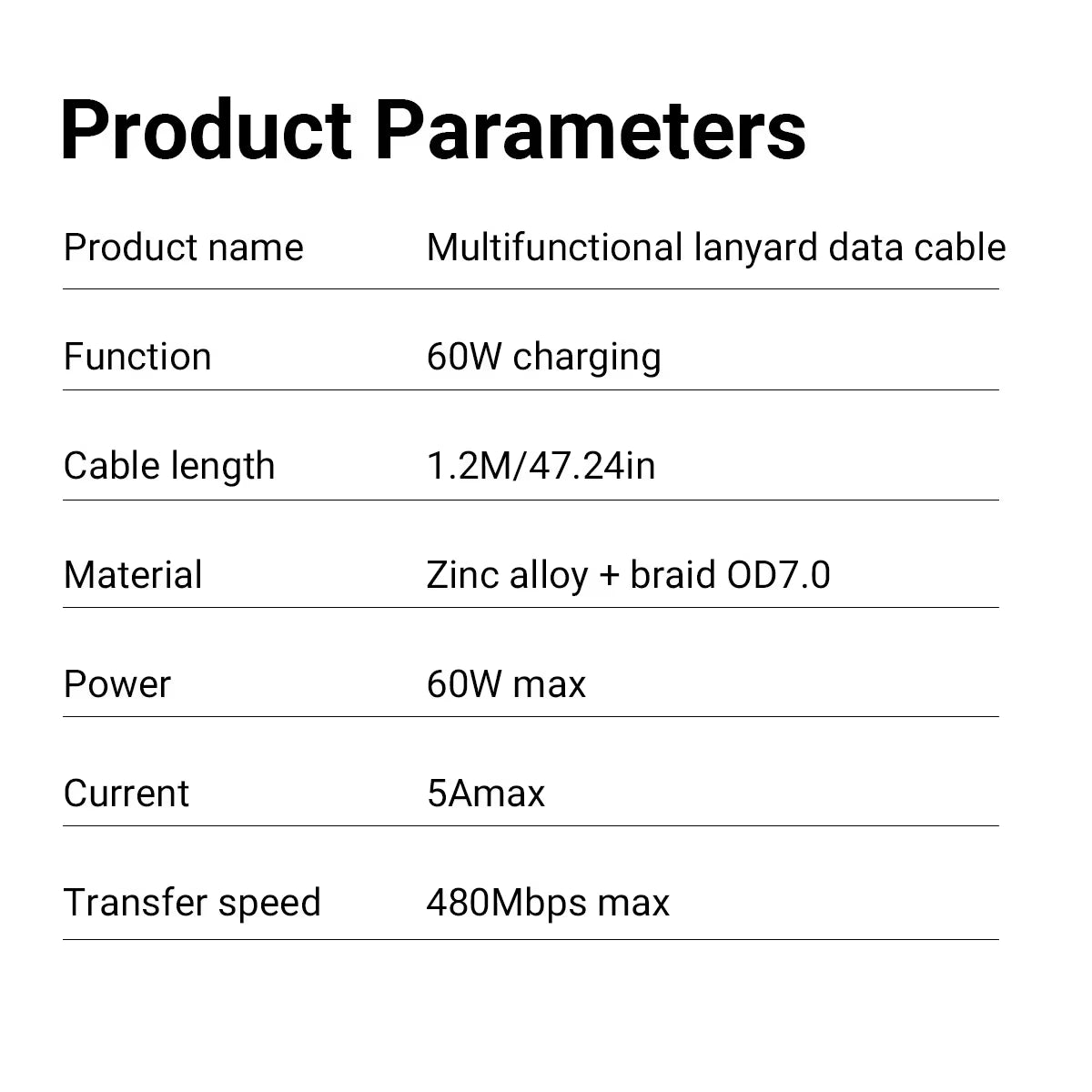2 in 1 Fashionable Mobile Phone Lanyard PD 60W C to C Charging Cable Zinc Alloy Lock More Convenient and Safer for Mobile Iphone