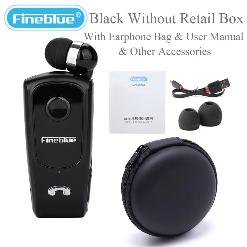 Fineblue F920 Wireless Retractable Portable Bluetooth Headset Headphone Remind Vibration Wear Clip Sports Collar Clip Earphone