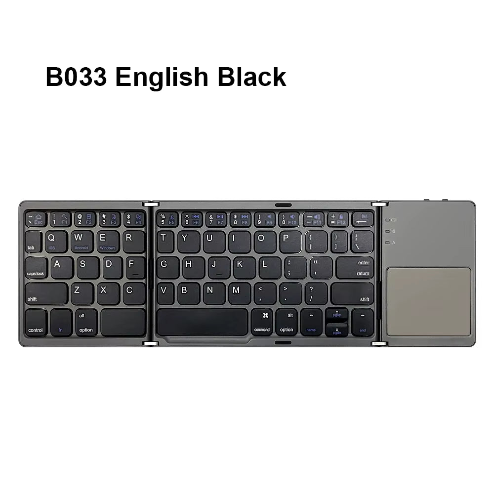 Portable Quadruple Folding Wireless Bluetooth Keyboard with Foldable Touchpad for Windows Android IOS Tablet Ipad Phone