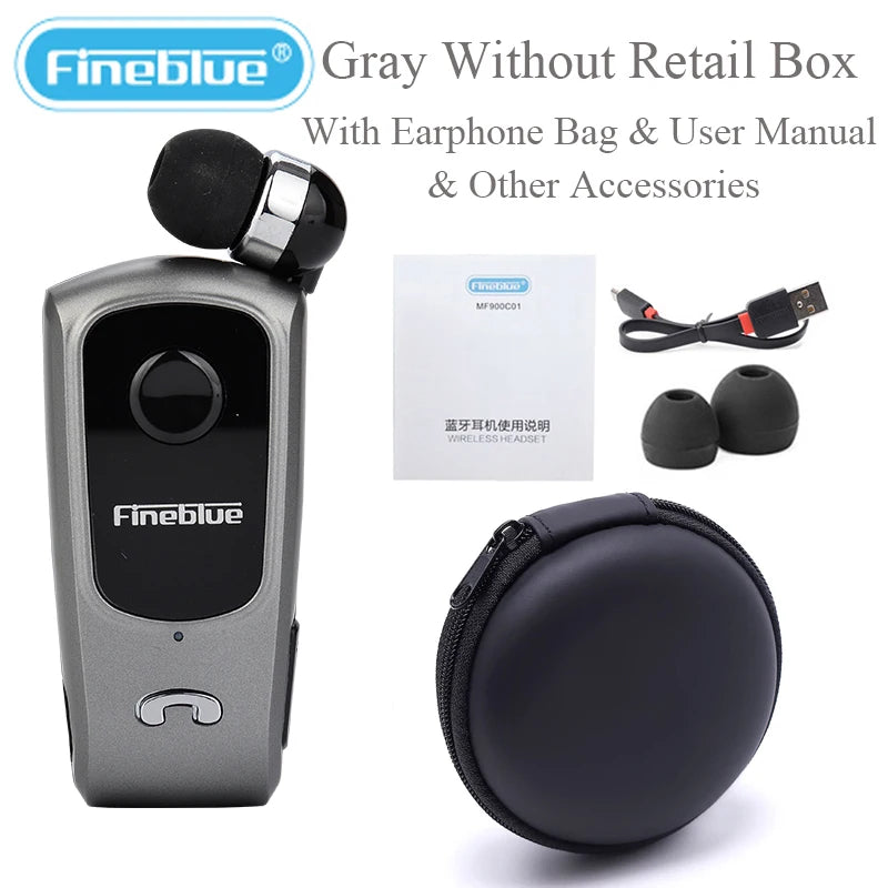 Fineblue F920 Wireless Retractable Portable Bluetooth Headset Headphone Remind Vibration Wear Clip Sports Collar Clip Earphone