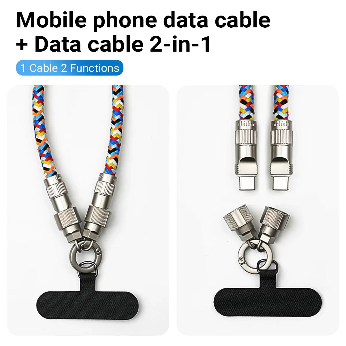 2 in 1 Fashionable Mobile Phone Lanyard PD 60W C to C Charging Cable Zinc Alloy Lock More Convenient and Safer for Mobile Iphone