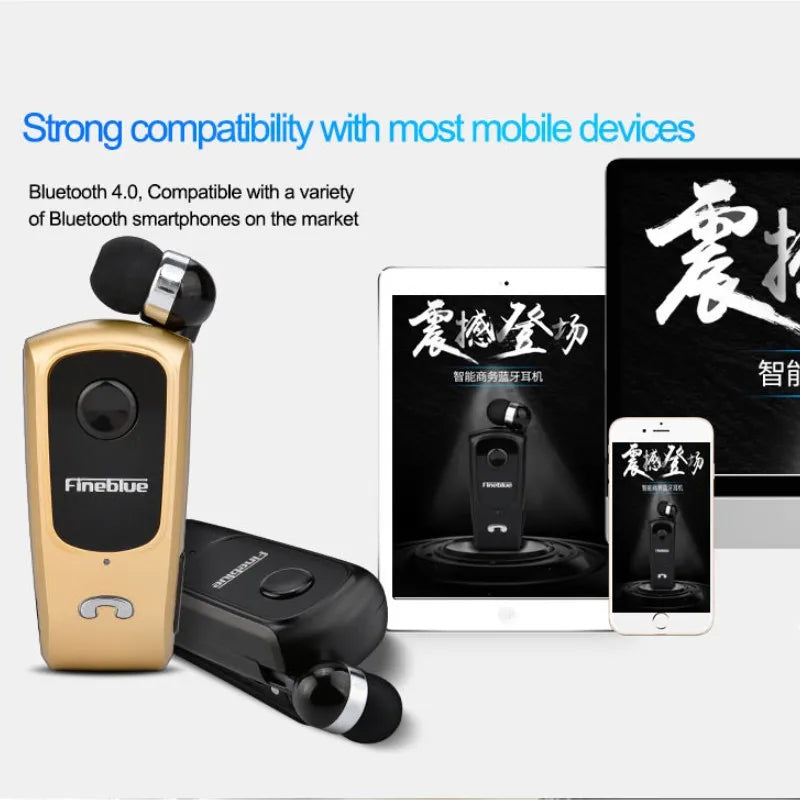 Fineblue F920 Wireless Retractable Portable Bluetooth Headset Headphone Remind Vibration Wear Clip Sports Collar Clip Earphone