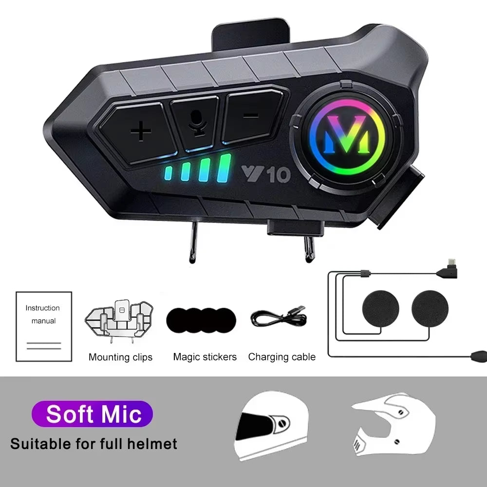 Y10 Motorcycle Helmet Bluetooth Headset 2000Mah Super Long Standby Wireless Hands-Free Waterproof Motorbike Earphone