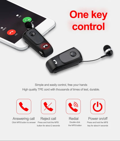 Fineblue F920 Wireless Retractable Portable Bluetooth Headset Headphone Remind Vibration Wear Clip Sports Collar Clip Earphone