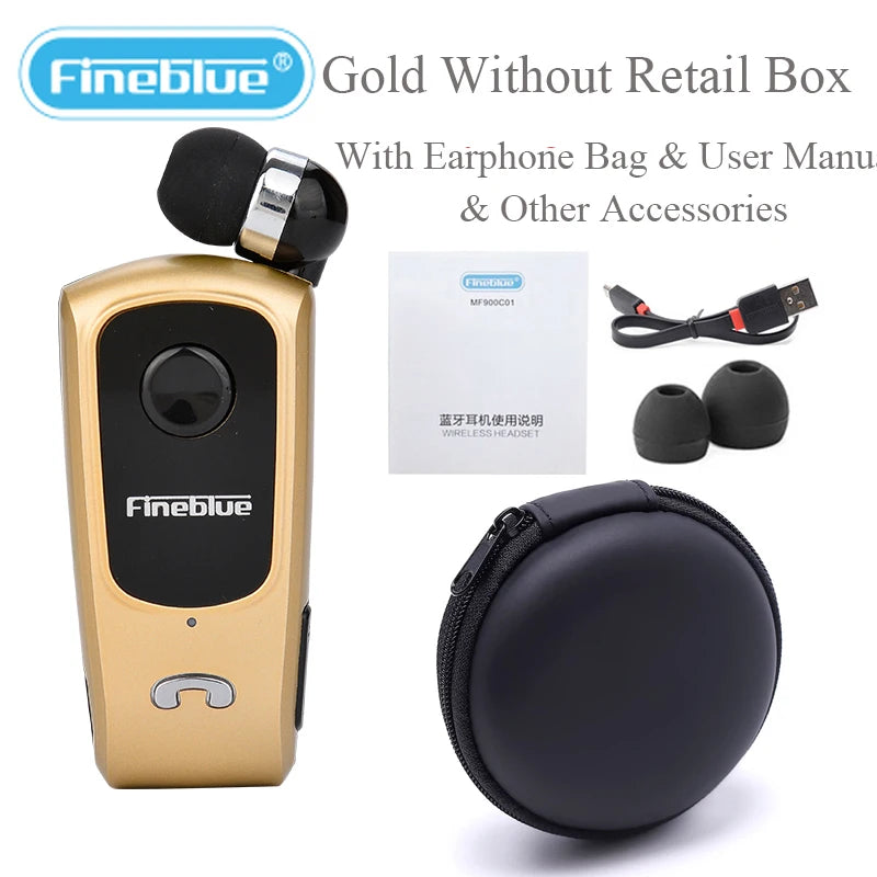 Fineblue F920 Wireless Retractable Portable Bluetooth Headset Headphone Remind Vibration Wear Clip Sports Collar Clip Earphone