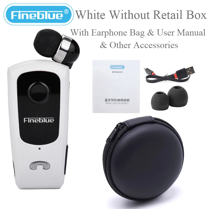 Fineblue F920 Wireless Retractable Portable Bluetooth Headset Headphone Remind Vibration Wear Clip Sports Collar Clip Earphone