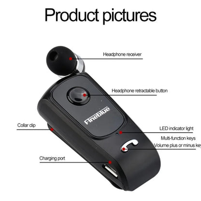 Fineblue F920 Wireless Retractable Portable Bluetooth Headset Headphone Remind Vibration Wear Clip Sports Collar Clip Earphone